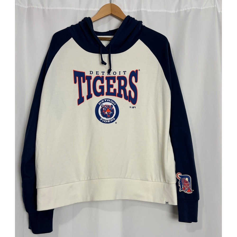 Fanatics Detroit Tigers MLB Hoodie Navy Cream Raglan Sweatshirt Womens 3XL